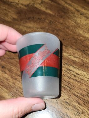 Dollywood Frosted Shot Glass with Green and Red Stripe Accent